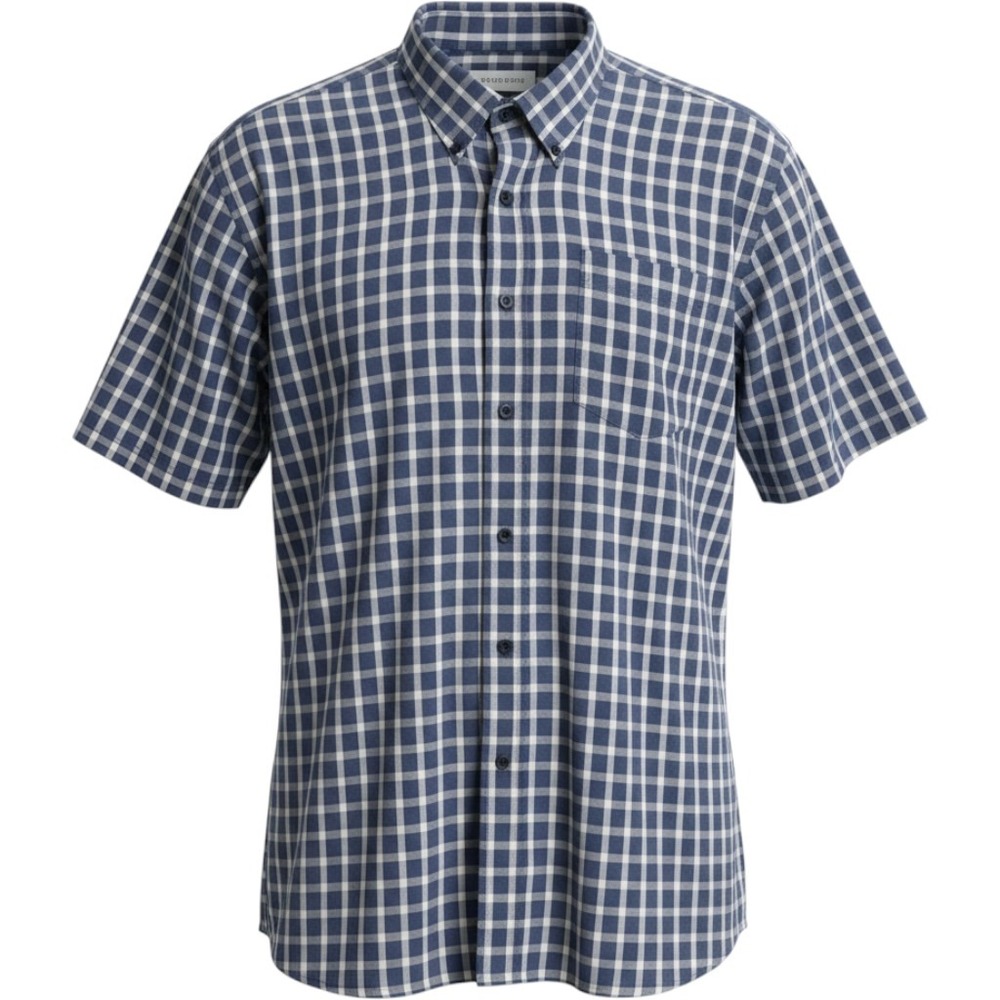 Y2K Cutter & Buck Button Down Shirt Mens XL Navy Blue White Plaid Short Sleeve